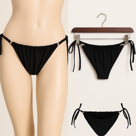 Black Frill Edge Ruched Back Bikini Bottoms - Picture 1 of 11